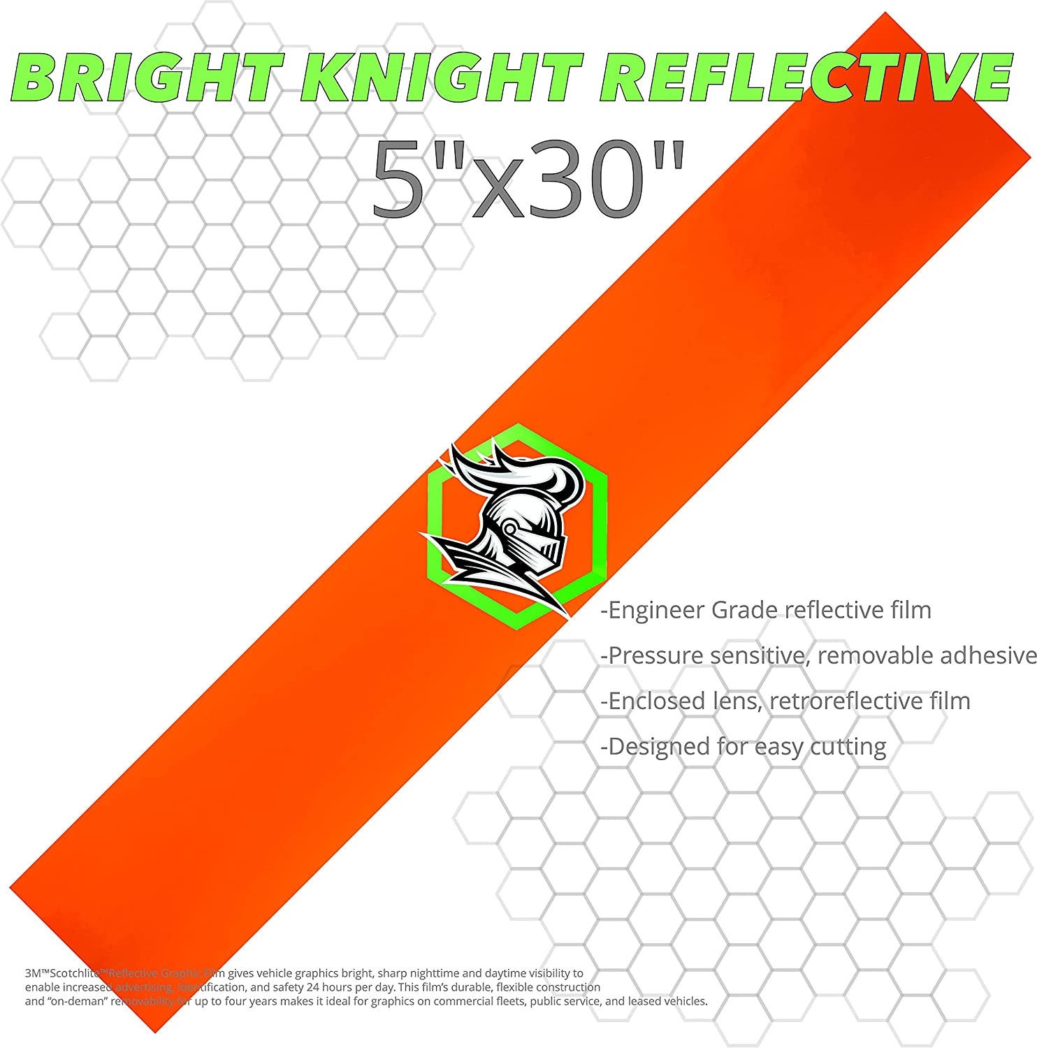 Orange Reflective Tape Motorcycle Helmet Stickers 5x30. Made With 3M  Reflective Tape. Vinyl Reflective Stickers for Trailers, Cars, Bikes, Rims.  Waterproof Reflective Vinyl Roll by Bright Knight Decal 